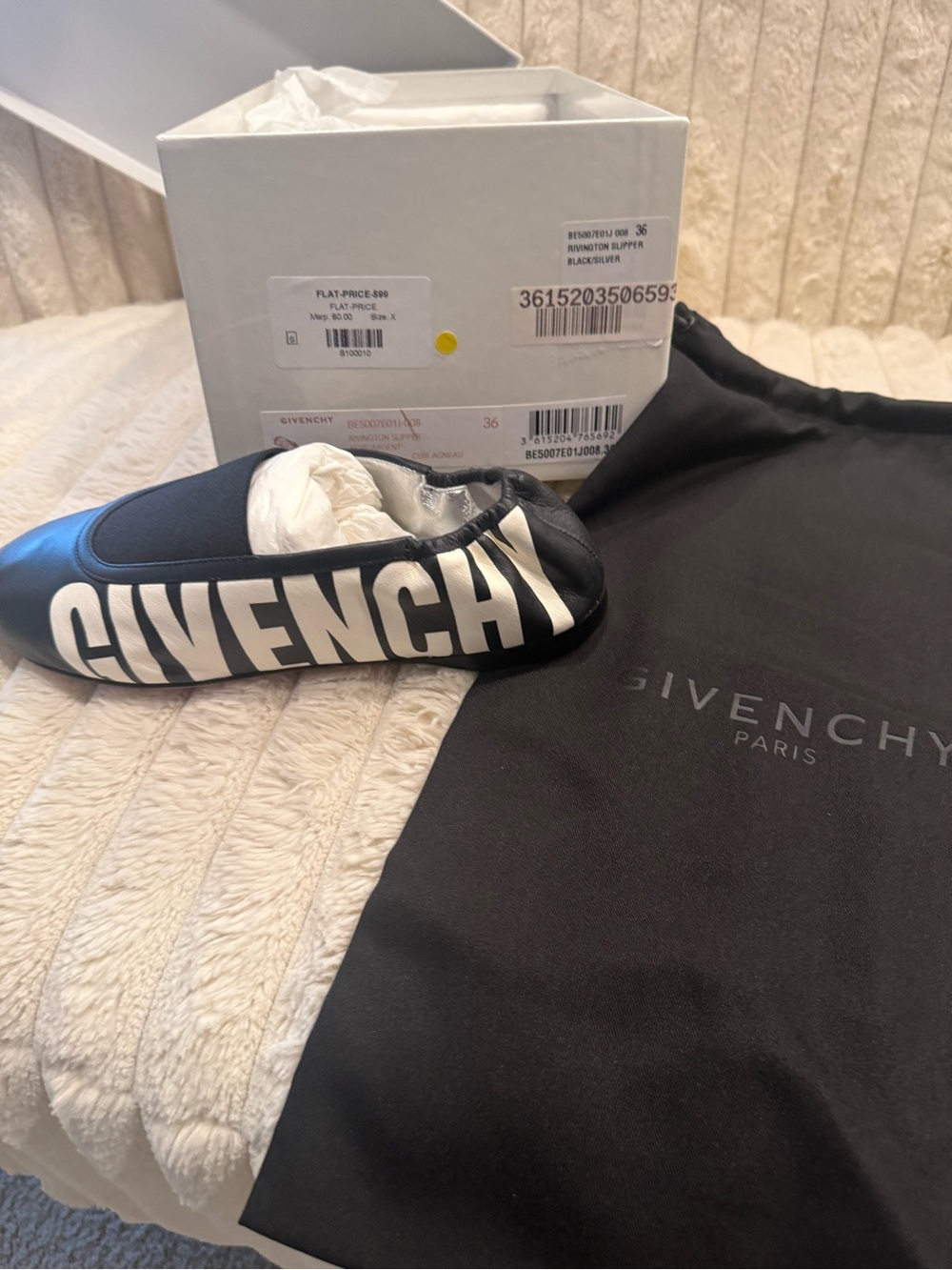Givenchy Black and White Logo Ballet Flats